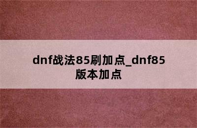 dnf战法85刷加点_dnf85版本加点