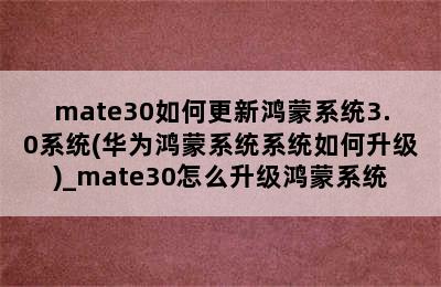 mate30如何更新鸿蒙系统3.0系统(华为鸿蒙系统系统如何升级)_mate30怎么升级鸿蒙系统