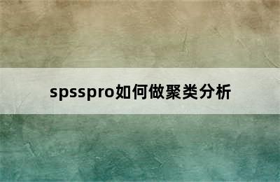 spsspro如何做聚类分析