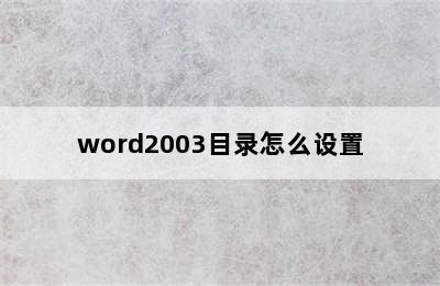 word2003目录怎么设置