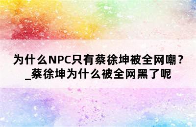 为什么NPC只有蔡徐坤被全网嘲？_蔡徐坤为什么被全网黑了呢