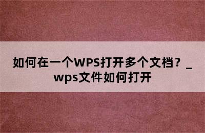 如何在一个WPS打开多个文档？_wps文件如何打开