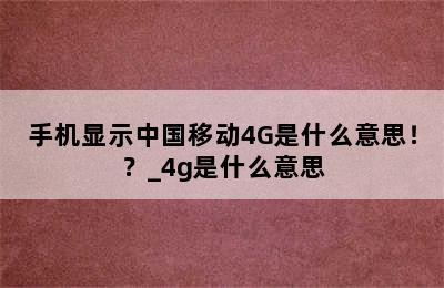 手机显示中国移动4G是什么意思！？_4g是什么意思