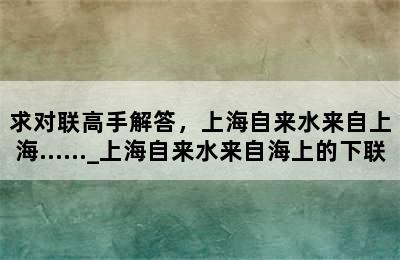 求对联高手解答，上海自来水来自上海……_上海自来水来自海上的下联